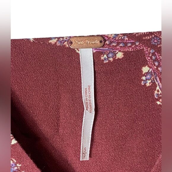 Free People Sz Sm Maroon Floral Girl Talk Printed Oversized Tunic Top Blouse - Picture 7 of 8